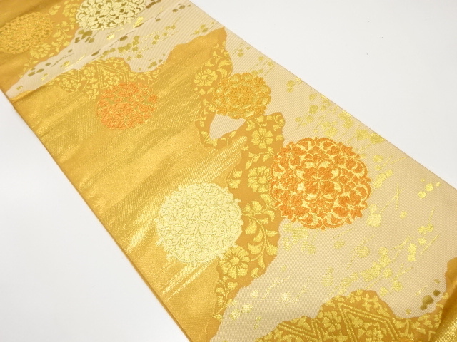 大特価品　川島織物製　霞に華紋・箔散らし模様織り出し　袋帯